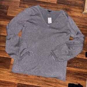 Silver V-Neck Long Sleeve Top